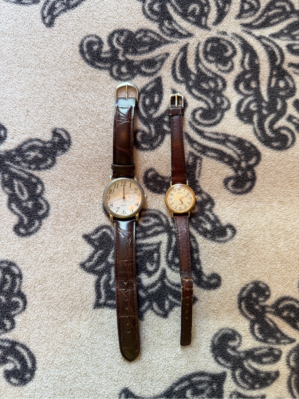 Pair of Vintage Brown Leather Strap Watches